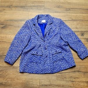 Linea by Louis Dell'Olio 26w plus size blue blind wool blend blazer jacket